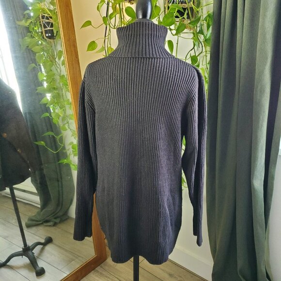 ZARA | Long Sleeve Turtleneck Buttoned Ribbed Black Sweater Dress (Size S) - Picture 8 of 11